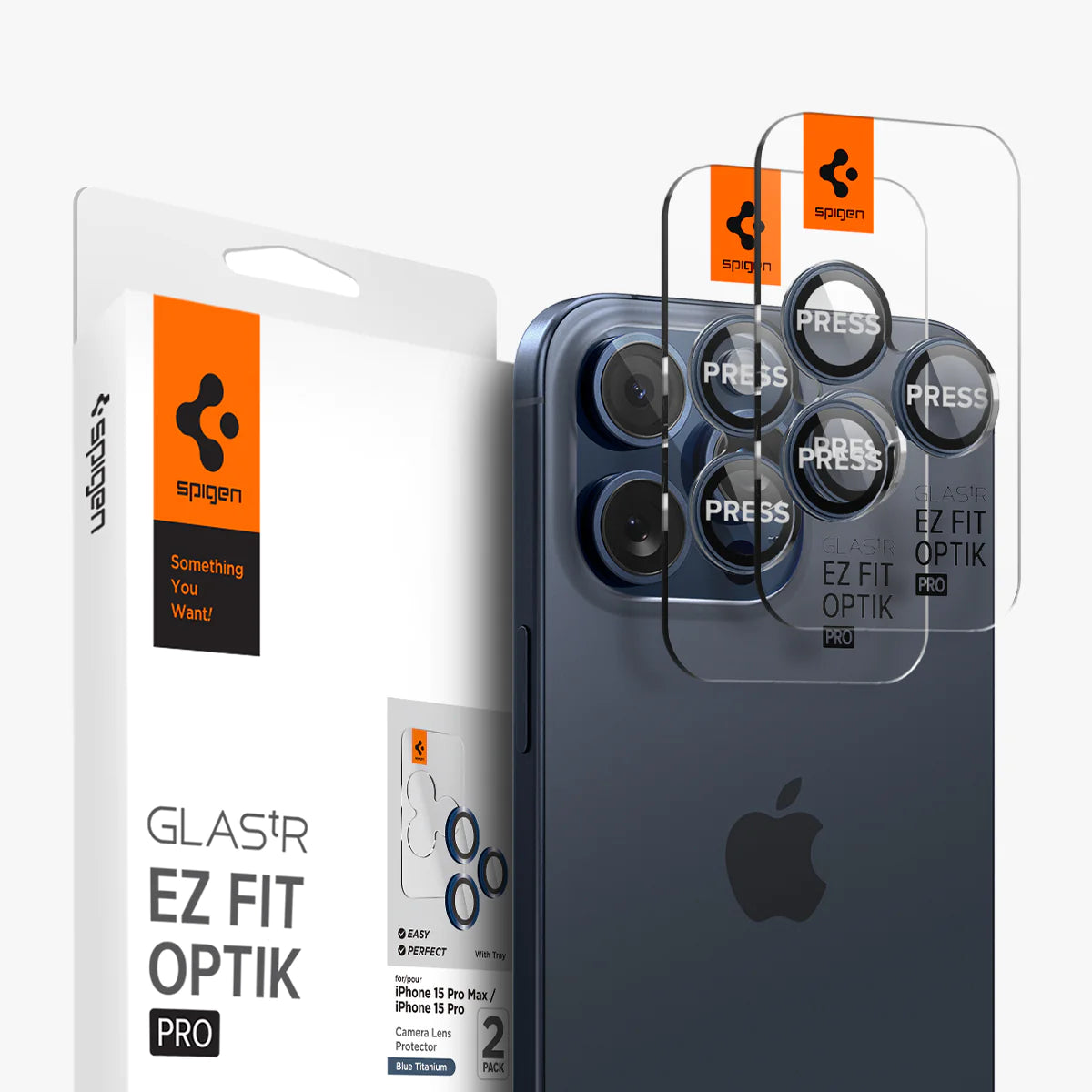 Protector de cámara Spigen Optik Pro EZ Fit iPhone 15 Pro / 15 Pro Max 2 unidades