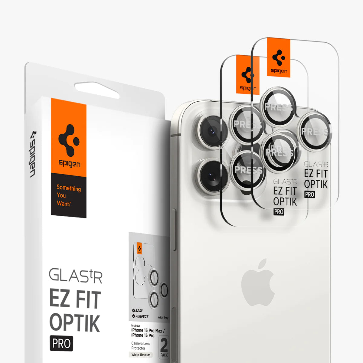 Protector de cámara Spigen Optik Pro EZ Fit iPhone 15 Pro / 15 Pro Max 2 unidades